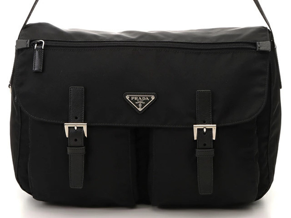 Prada messenger shoulder bag calfskin black